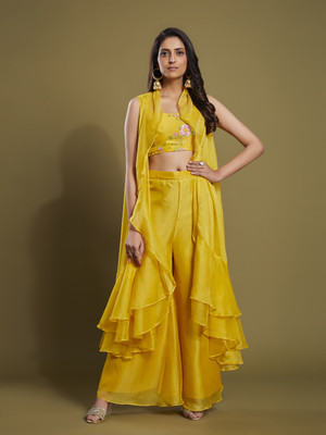 Fusionic Top Palazzos Co-ords Set with Shrug