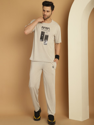 MACK JONNEY Men Printed Grey Night Suit Set