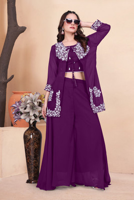 VRUGAM Top Palazzos Western Set with Jacket