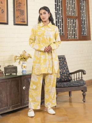 Sanskrutihomes Women Printed White, Yellow Top & Pyjama Set