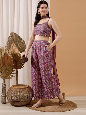 INDO STREET Top Palazzos Co-ords Set with Scarf/Stole