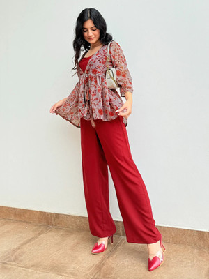 Janasya Top Pant Co-ords Set with Jacket