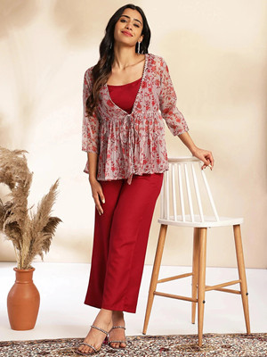 Janasya Top Pant Co-ords Set with Jacket