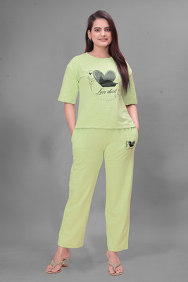 NARAYAN TEXTILE Women Graphic Print Green Top & Pyjama Set