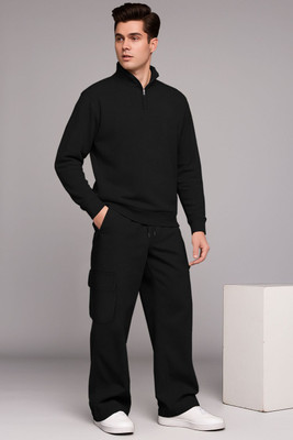 TRIPR Men Solid Black Night Suit Set