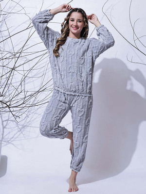 NEUDIS Women Self Design Grey Night Suit Set