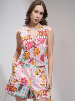 Tokyo Talkies Top Regular Shorts Co-ords Set with Coat