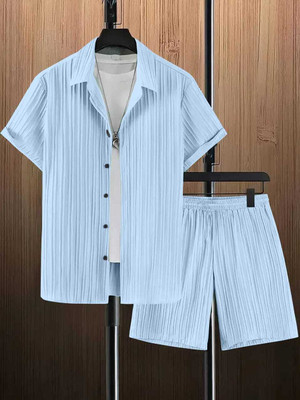 Lyphy Men Self Design Light Blue Night Suit Set