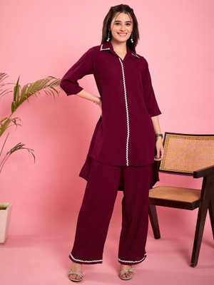 WineRed Tunic Pant Co-ords Set