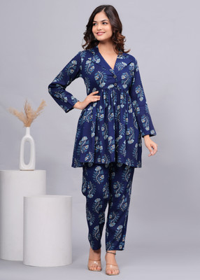 Dinaya Women Ethnic Motifs Blue Night Suit Set