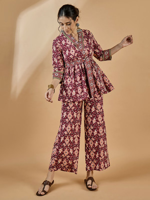 WineRed Tunic Pant Co-ords Set