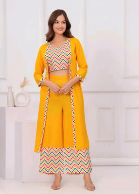 RTNGARMENTS Top Palazzos Western Set with Jacket