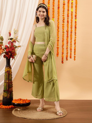 INDO STREET Top Palazzos Co-ords Set with Scarf/Stole