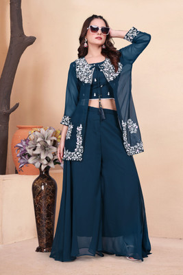 VRUGAM Top Palazzos Western Set with Jacket