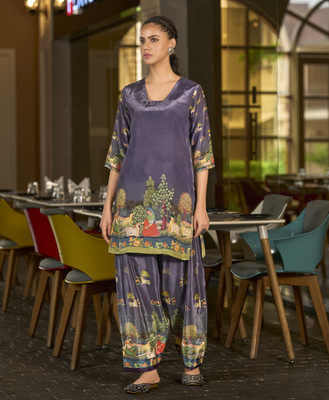MOJILAA Women Ethnic Top Palazzo Set