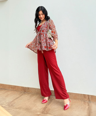 Janasya Top Pant Co-ords Set with Jacket