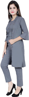 Oliaz Women Crop Top Pant Ethnic Jacket Set