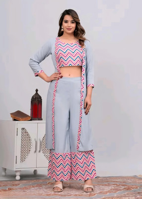 RTNGARMENTS Top Palazzos Western Set with Jacket