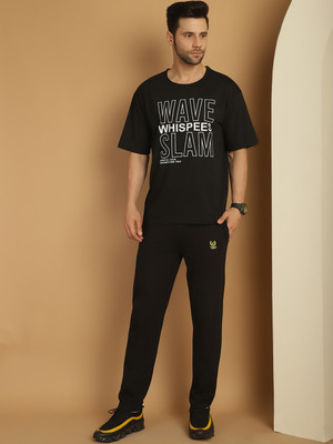 MACK JONNEY Men Printed Black Night Suit Set