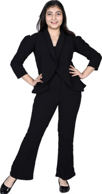 LIME N LEMON Girls Casual Jacket Pant(BLACK)