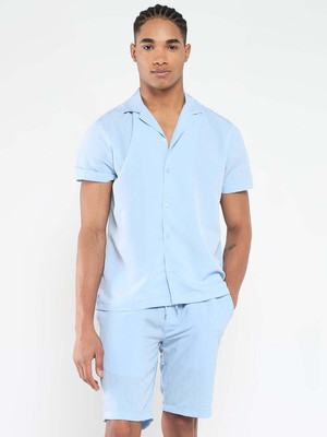 SHOWOFFFF Men Solid Blue Top & Shorts Set