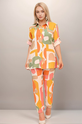 DreamBe Women Colorblock Orange Night Suit Set