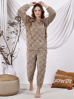 NEUDIS Women Self Design, Printed Beige Night Suit Set