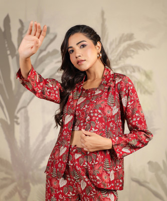 Janasya Top Pant Co-ords Set with Jacket