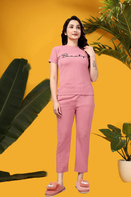 ZEEMBOOLI Women Printed Pink Top & Pyjama Set