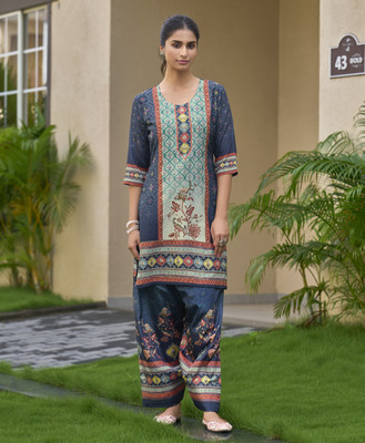 MOJILAA Women Ethnic Top Palazzo Set
