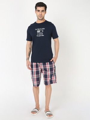R&B Men Printed Blue Night Suit Set