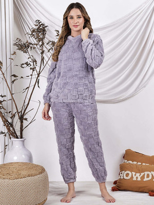NEUDIS Women Self Design Purple Night Suit Set