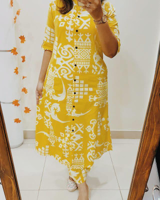 Shree Shayam Creation Women Printed Straight Kurta(Yellow)