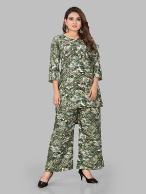 Hiral Creation Women Printed Green Top & Pyjama Set