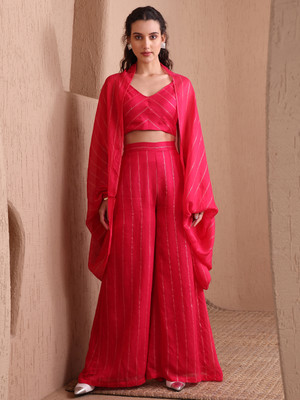 PURVAJA Top Palazzos Co-ords Set with Shrug