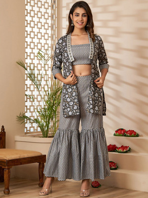 HERE&NOW Top Palazzos Co-ords Set with Shrug