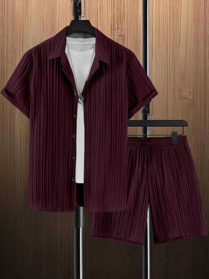 Lyphy Men Self Design Purple Night Suit Set
