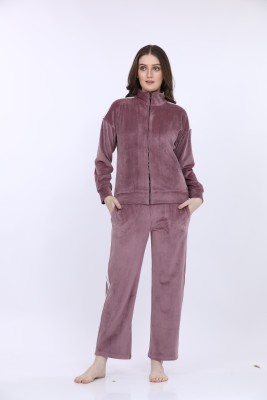 MAYSIXTY Women Solid Purple Night Suit Set