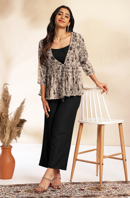 Janasya Top Pant Co-ords Set with Jacket