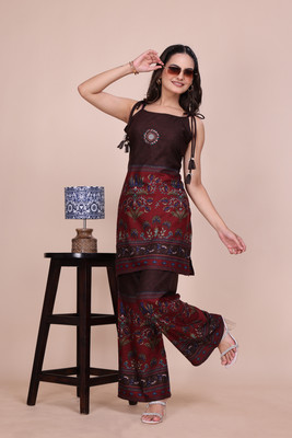 Ecomnewgen Women Ethnic Top Palazzo Set
