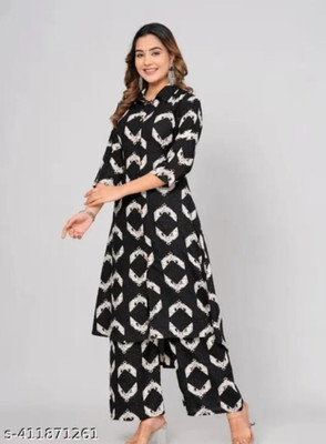 INAYA Women Printed A-line Kurta(Black)