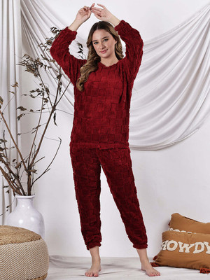 NEUDIS Women Self Design, Printed Maroon Night Suit Set