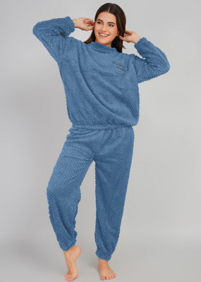Lugo Women Self Design Blue Night Suit Set