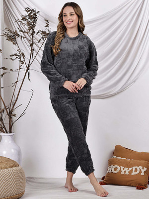 NEUDIS Women Self Design Grey Night Suit Set
