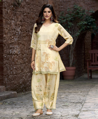 MOJILAA Women Ethnic Top Palazzo Set