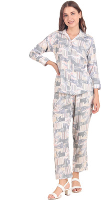LIME N LEMON Women Printed Grey Night Suit Set