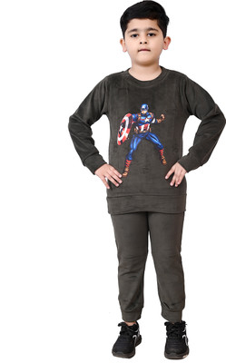 KUTE KIDDIES Boys Captain America Casual Sweatshirt Sweatpant(OLIVE GREEN)