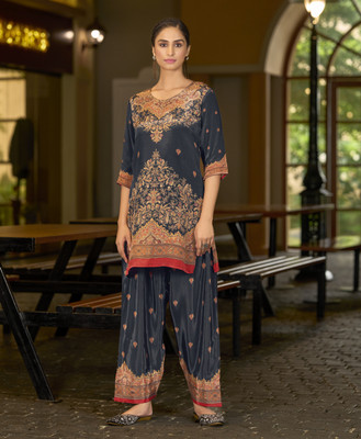 MOJILAA Women Ethnic Top Palazzo Set