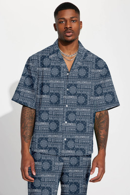 CHEAPSHIRTS Men Printed Blue Night Suit Set