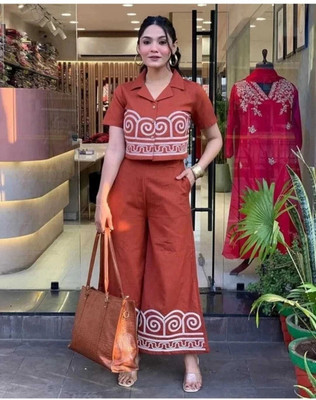 HIYAN TEXTILES Top Palazzos Western Set